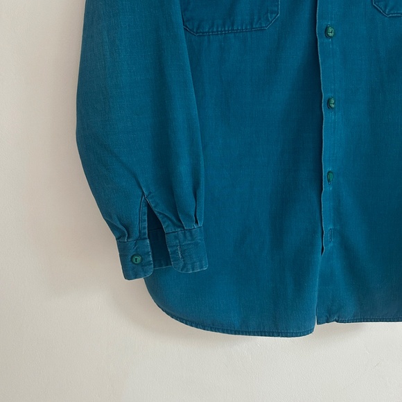 vintage 60s soft mens teal cotton collared work shirt chore jacket french L O/S - Picture 3 of 8